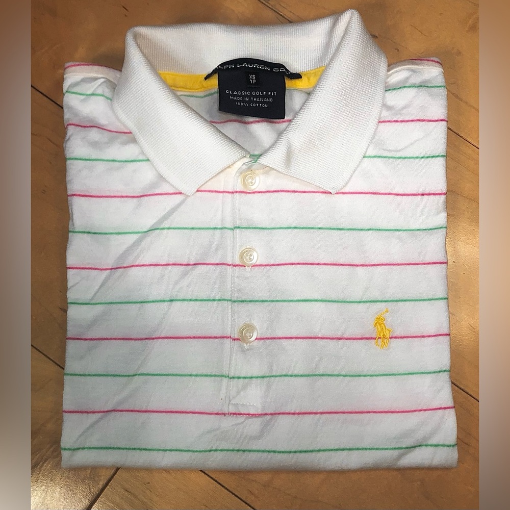 Ralph Lauren Golf women’s XS white striped short sleeve polo shirt